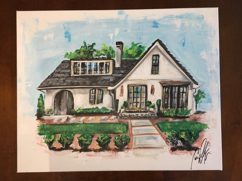 FREE SHIPPING House Warming gift custom home portrait hand painted from picture canvas personalized Realtor closing gift