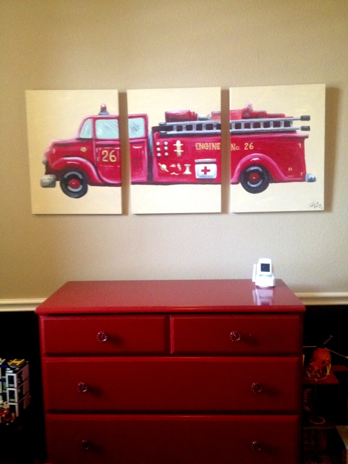 3 Piece Personalized Fire Engine Modern Nursery Children's Fire ...