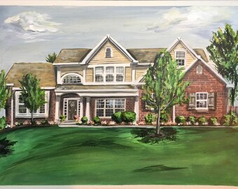 FREE SHIPPING - House Warming gift custom home portrait hand painted from picture canvas personalized Realtor closing gift