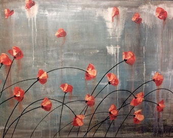 Large Popular Modern Red Poppies Floral Contemporary Painting Wall Decor