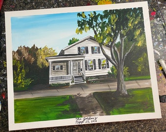 FREE SHIPPING - House Warming gift custom home portrait hand painted from picture canvas personalized Realtor closing gift