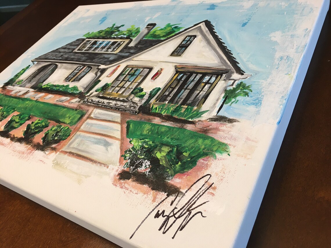 FREE SHIPPING - House Warming Gift Custom Home Portrait Hand Painted ...