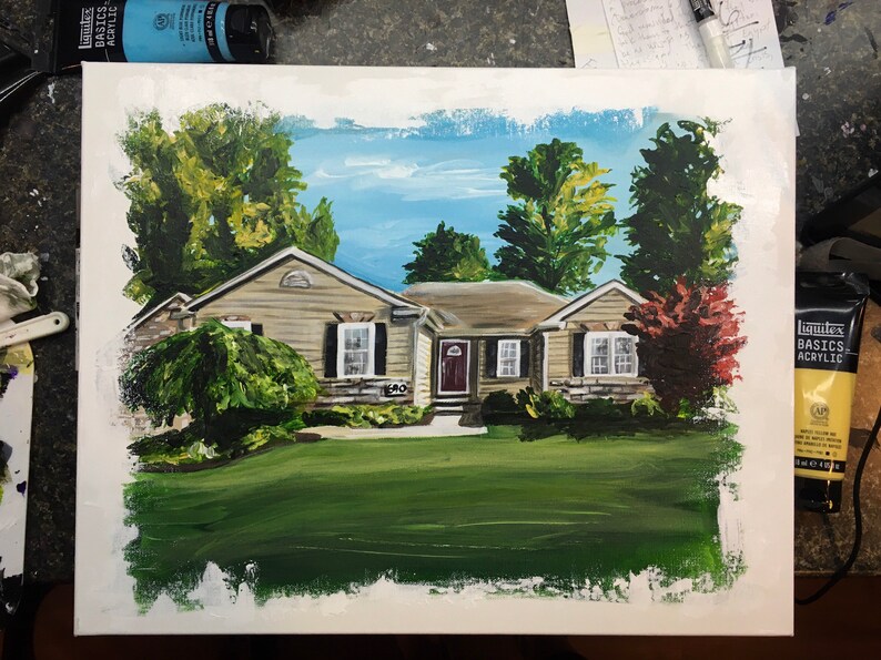 FREE SHIPPING House Warming gift custom home portrait hand painted from picture canvas personalized Realtor closing gift