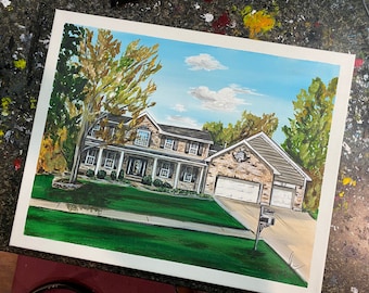 FREE SHIPPING - Hand Painted House Warming Gift From Photo Acrylic on Canvas Canvas Realtor Closing Gift Wedding Gift