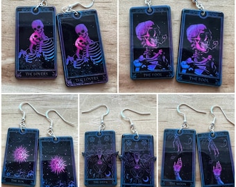 tarot card earrings, dark earrings, witchy earrings, spooky earrings, dark tarot card earrings, unique earrings