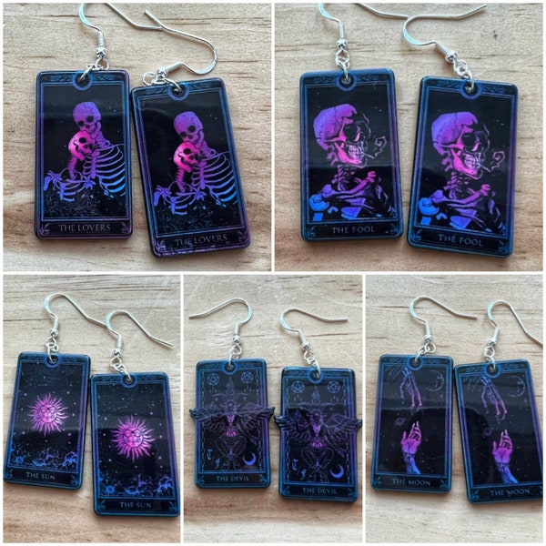 tarot card earrings, dark earrings, witchy earrings, spooky earrings, dark tarot card earrings, unique earrings