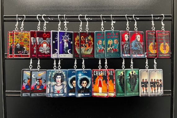 Horror Movie Tarot Cards, Tarot Card Earrings, Unique Earrings, Halloween Earrings, Horror Movie Earrings