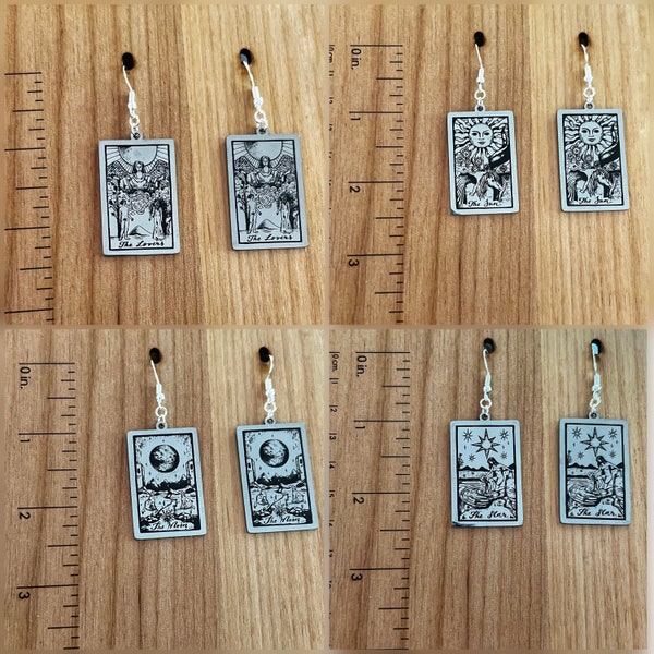 stainless steel tarot earrings, tarot card earrings, spooky earrings, statement earrings, witchy earrings