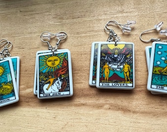 major arcana earrings, tarot card earrings, witchy earrings, tarot earrings, statement earrings, lightweight earrings, spooky earrings