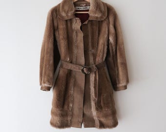 Vintage 1960's Belted Faux Fur Coat // Small Beige 60's Fuzzy Coat