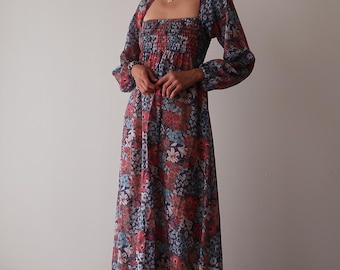 1970s Floral Maxi Dress: Sheer Cotton Voile, Patchwork Print