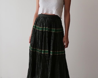 1960s Clover Print Circle Skirt - Vintage Black Cotton Midi