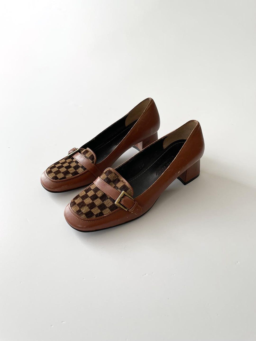 Checkered Toe Heels // 1970's US Size 6 Shoes // Vintage Women's ...