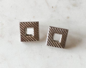 Sterling Silver Earrings // Mexican Silver Square Post Earrings // Vintage 1980's Jewelry