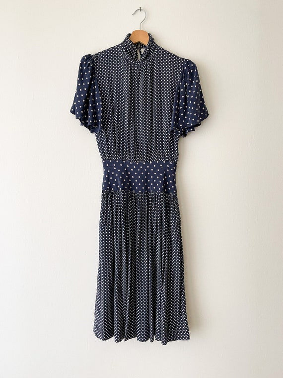 Silk Polka Dot Dress // 1980's Silk Polka Dot Pri… - image 3