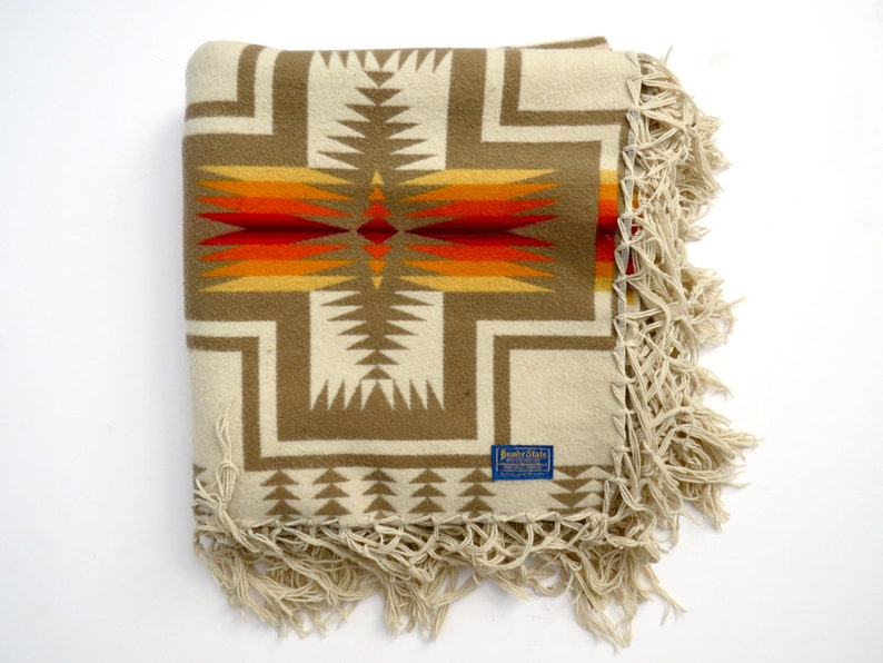 Beaver State Pendleton Blanket // Harding Fringed Shawl // Etsy