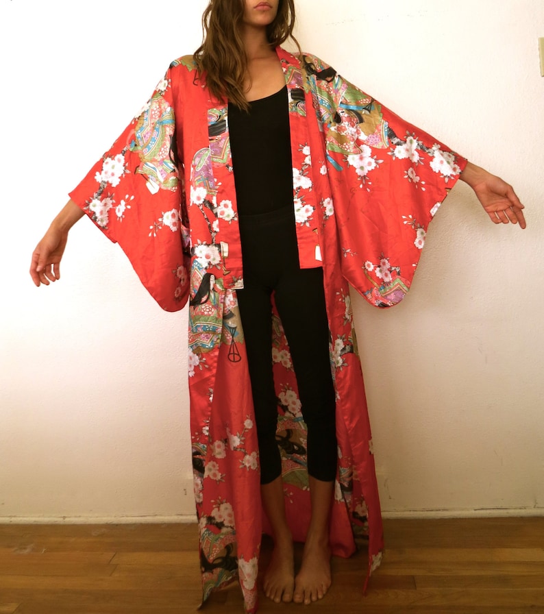Japanese Red Silk Kimono Robe | Etsy