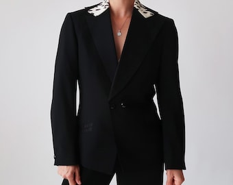 Spotted Collar Blazer // Medium Black 1990s Blazer // Vintage 90s Blazer