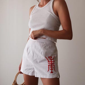 Vintage 1970s White High Waist Shorts // Extra Small Cotton Embroidered Shorts