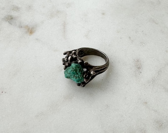 Vintage 1960s Sterling Silver & Turquoise Ring // 60's Brutalist Ring Jewelry