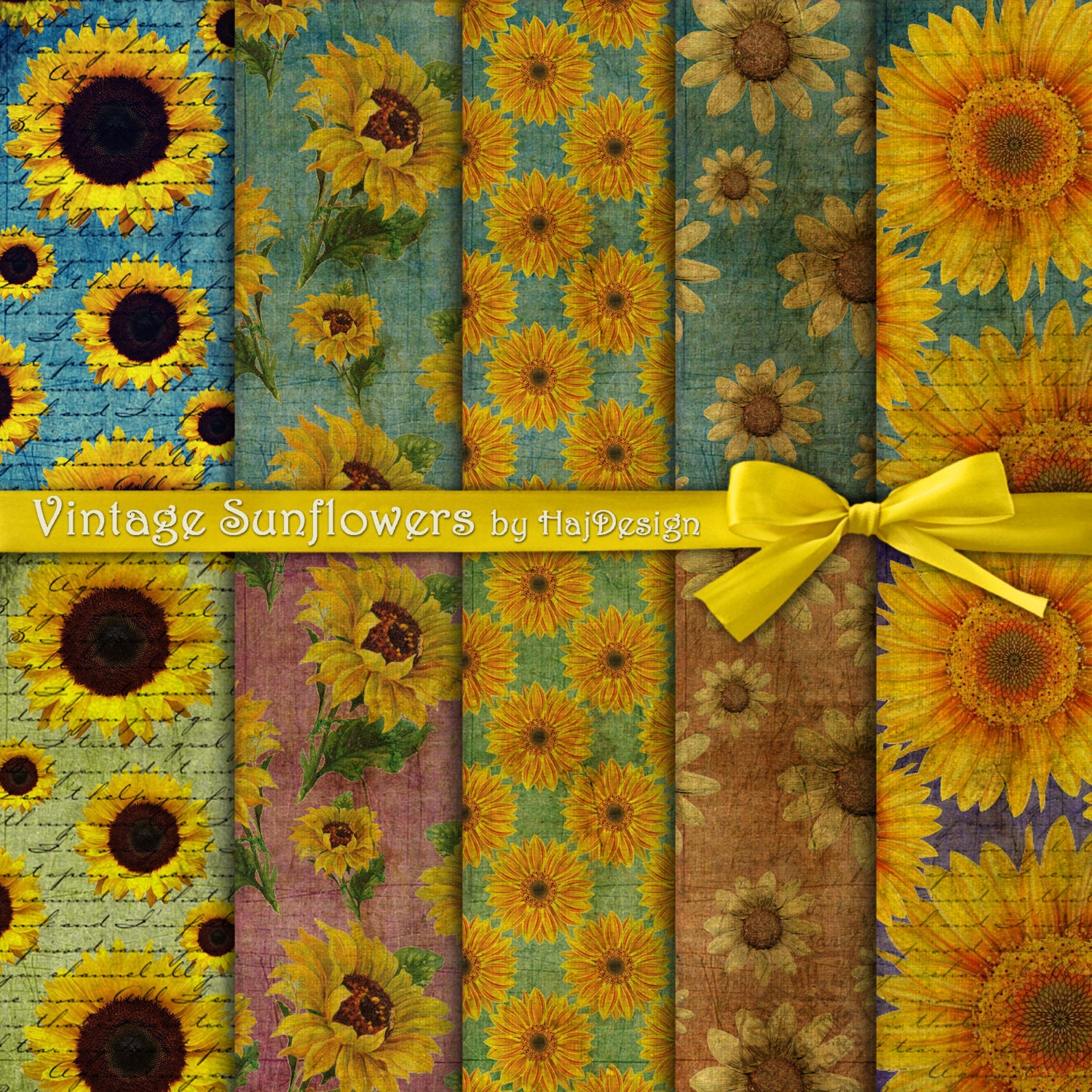 Download Sunflower digital paper : VINTAGE SUNFLOWERS | Etsy