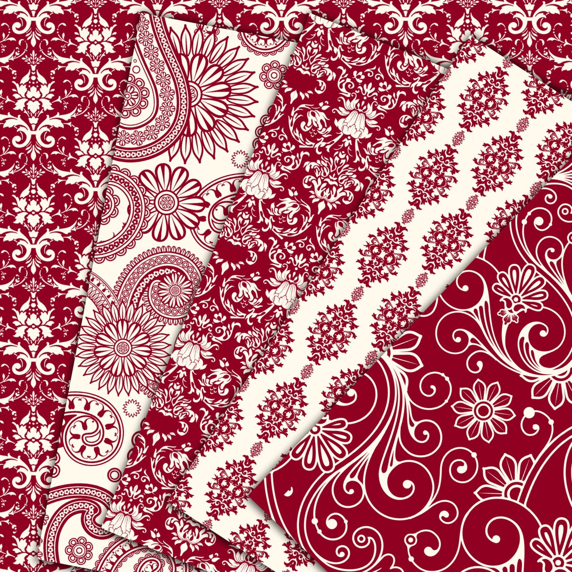 Red digital paper Burgundy Velvet damask digital Etsy