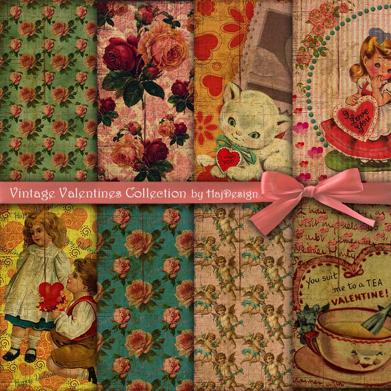 Valentine Digital Paper : vintage Valentines - Etsy