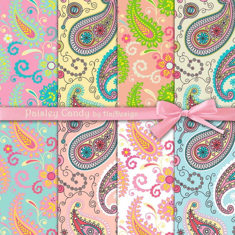 Paisley Digital Paper paisley Candy Digital Etsy