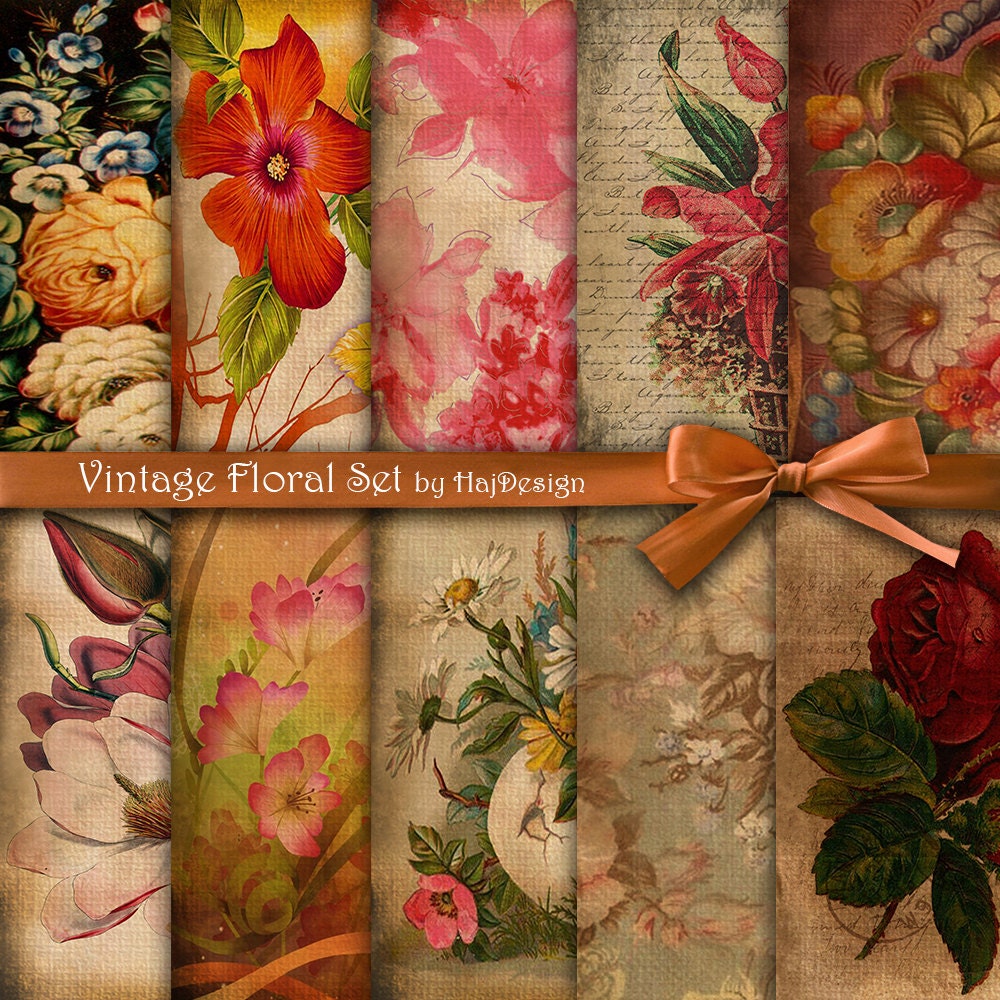 Floral digital paper VINTAGE FLORAL SET vintage Etsy