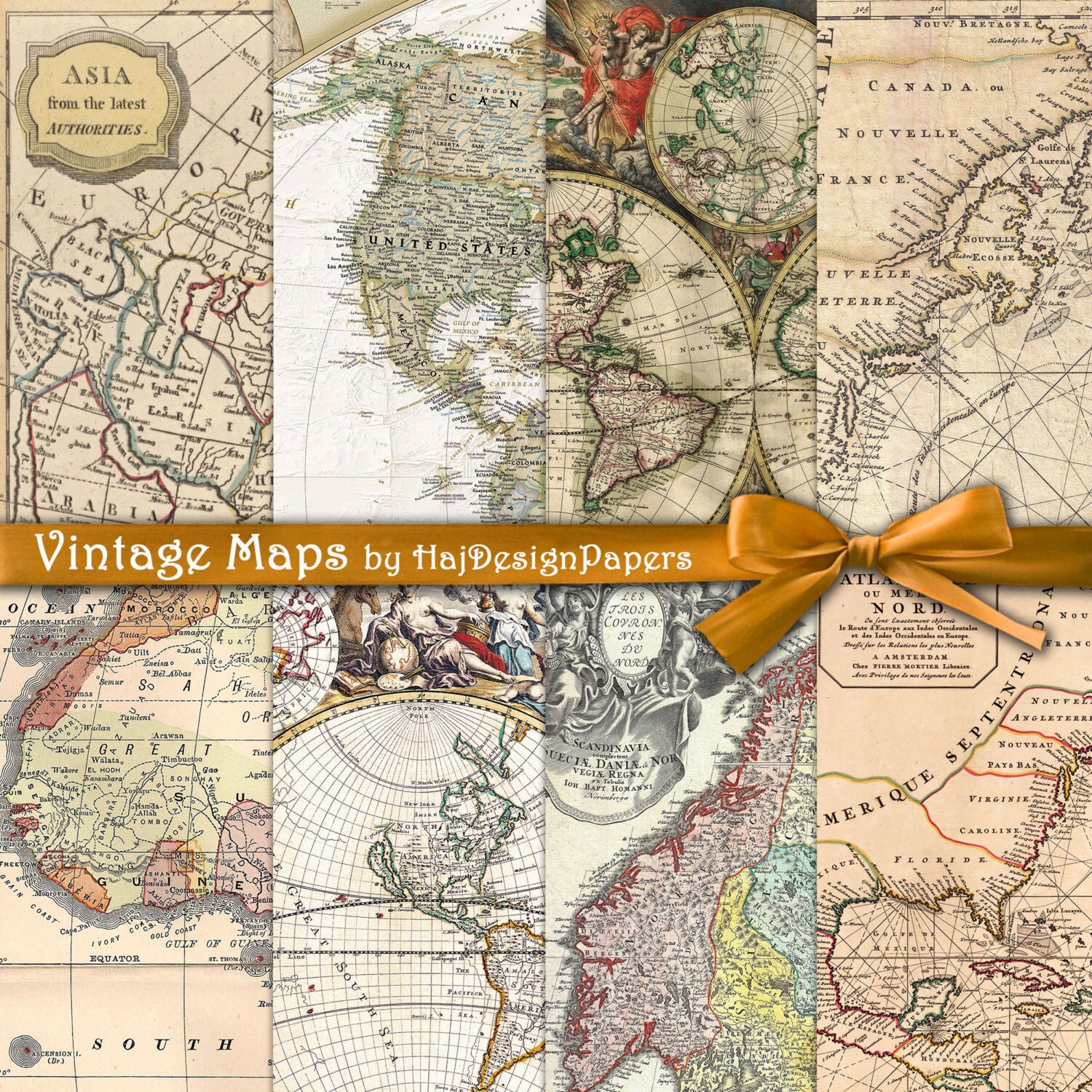 Vintage Maps Instant Download Digital Paper Vintage Maps Etsy