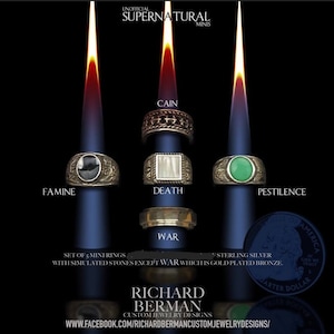 supernatural inspired &quot; MINI &quot; set of horsemen rings