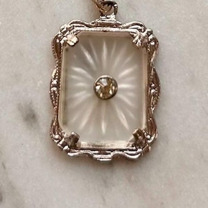 Art Deco Camphor Glass & Crystal Pendant on a 20” Cable Chain