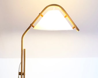 Grand lampadaire en placage de hêtre suédois du milieu du siècle avec abat-jour en tissu - design de Jan Wickelgren pour Aneta, Suède