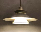 Vintage danish multilayer ceiling lamp with trumpet shades in off-white metal