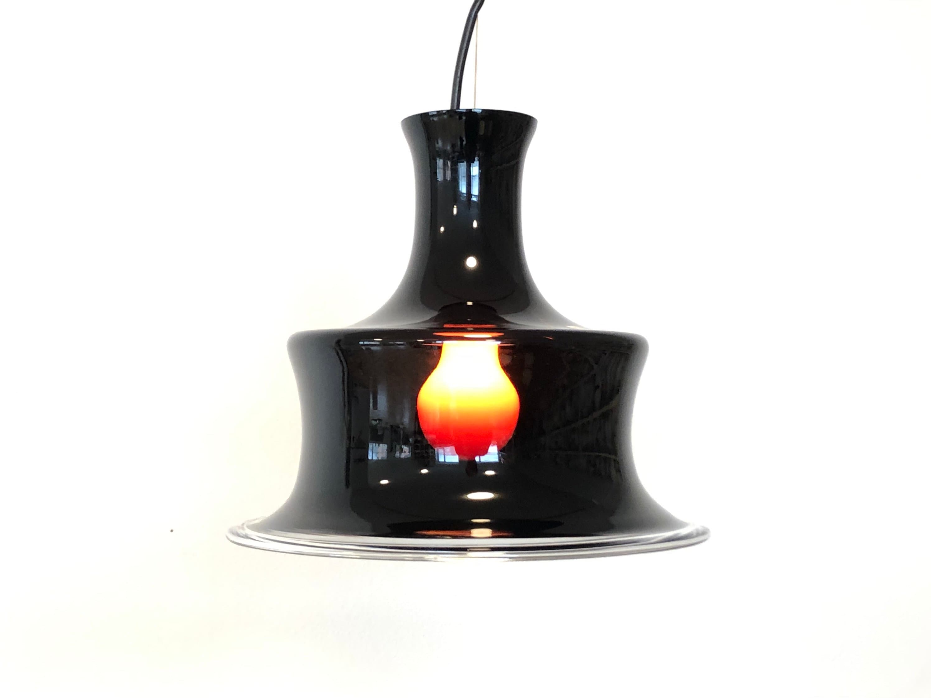 ON HOLD Exclusive “Sonate” aubergine Mid century modern Danish vintage art glass ceiling lamp -design by Michael Bang for Holmegaard in 1978