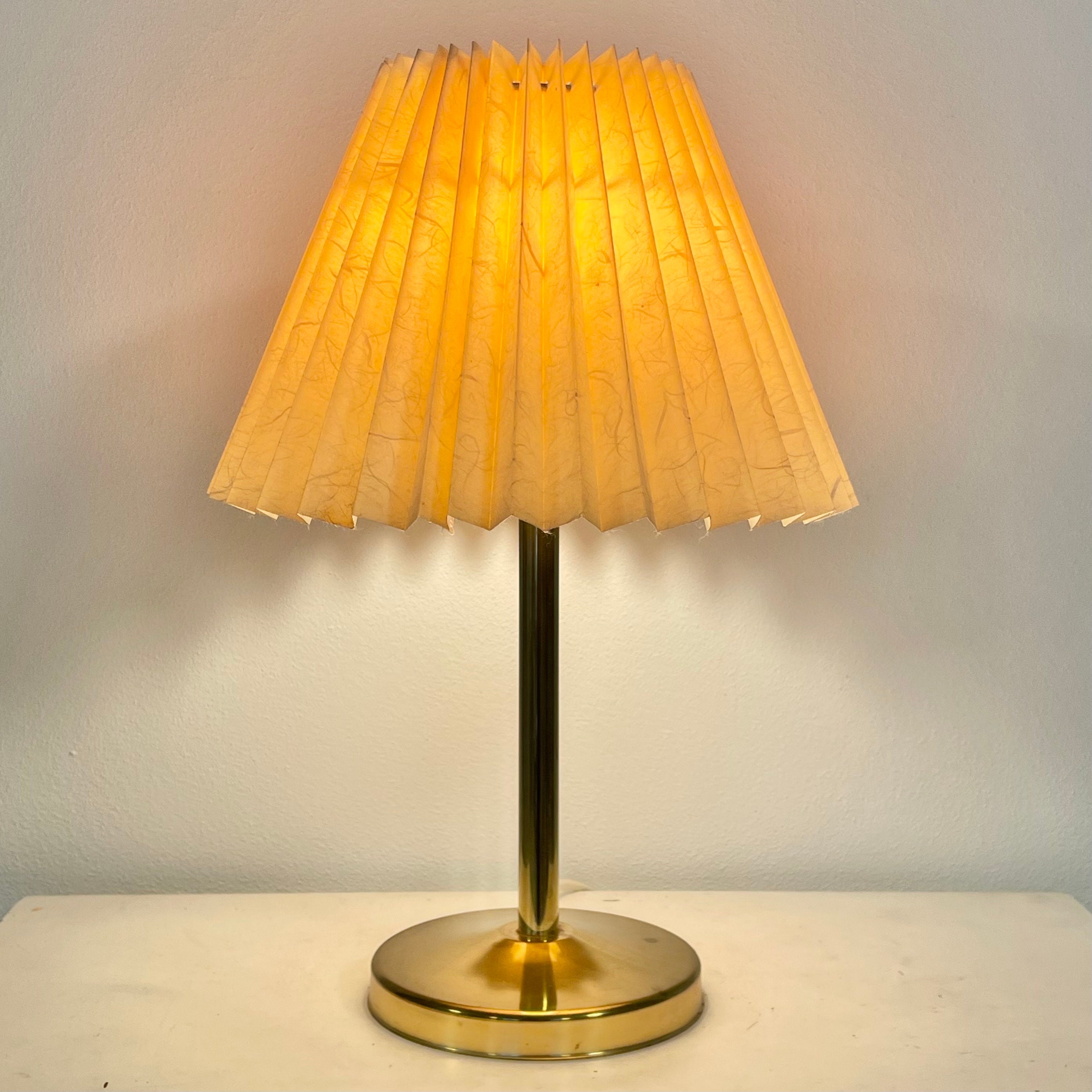 Brass Table Lamp With Pleated Shade 