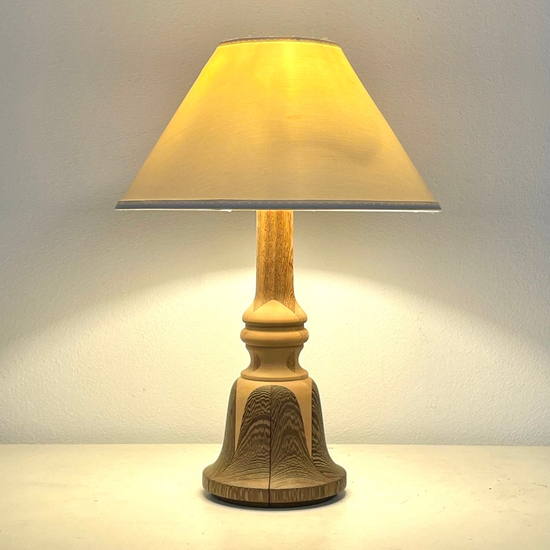 Danish Mid Century Wooden Sculptural Modernist Table Lamp With Organic  Shapes and Vintage White Shade