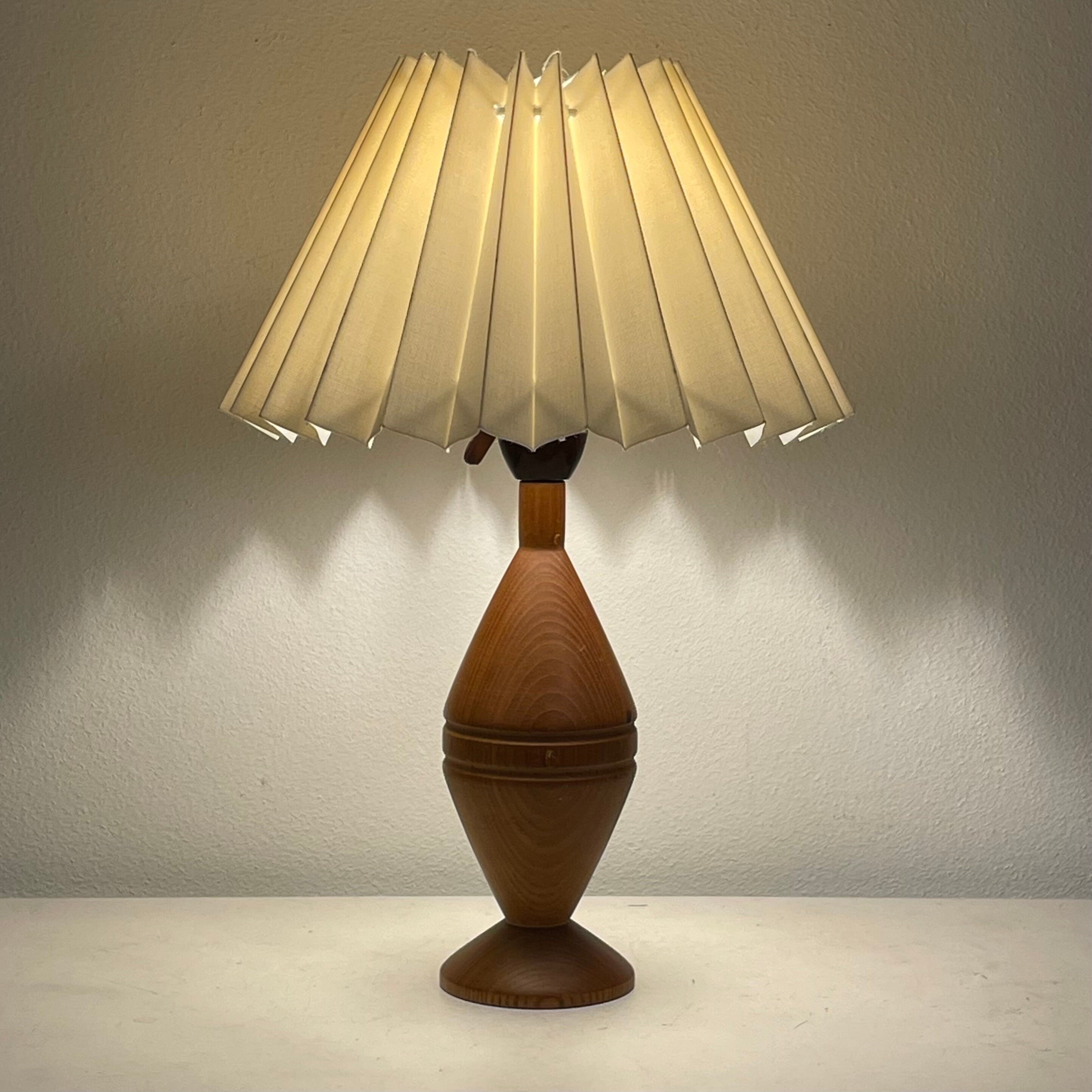 Cute Danish Mid Century Vintage 1960s Teak Wood Table Lamp With
