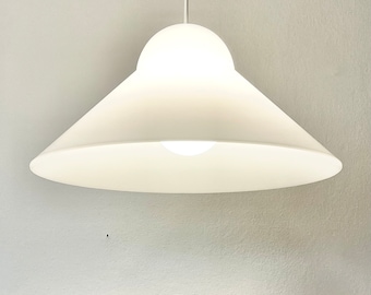 Lámpara de techo minimalista danesa vintage de los años 80 en plástico blanco - diseño de Friis & Moltke para Lampas