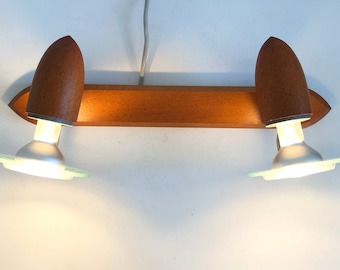 Pair of Danish vintage spotlight lamps in wood with space age plastic details