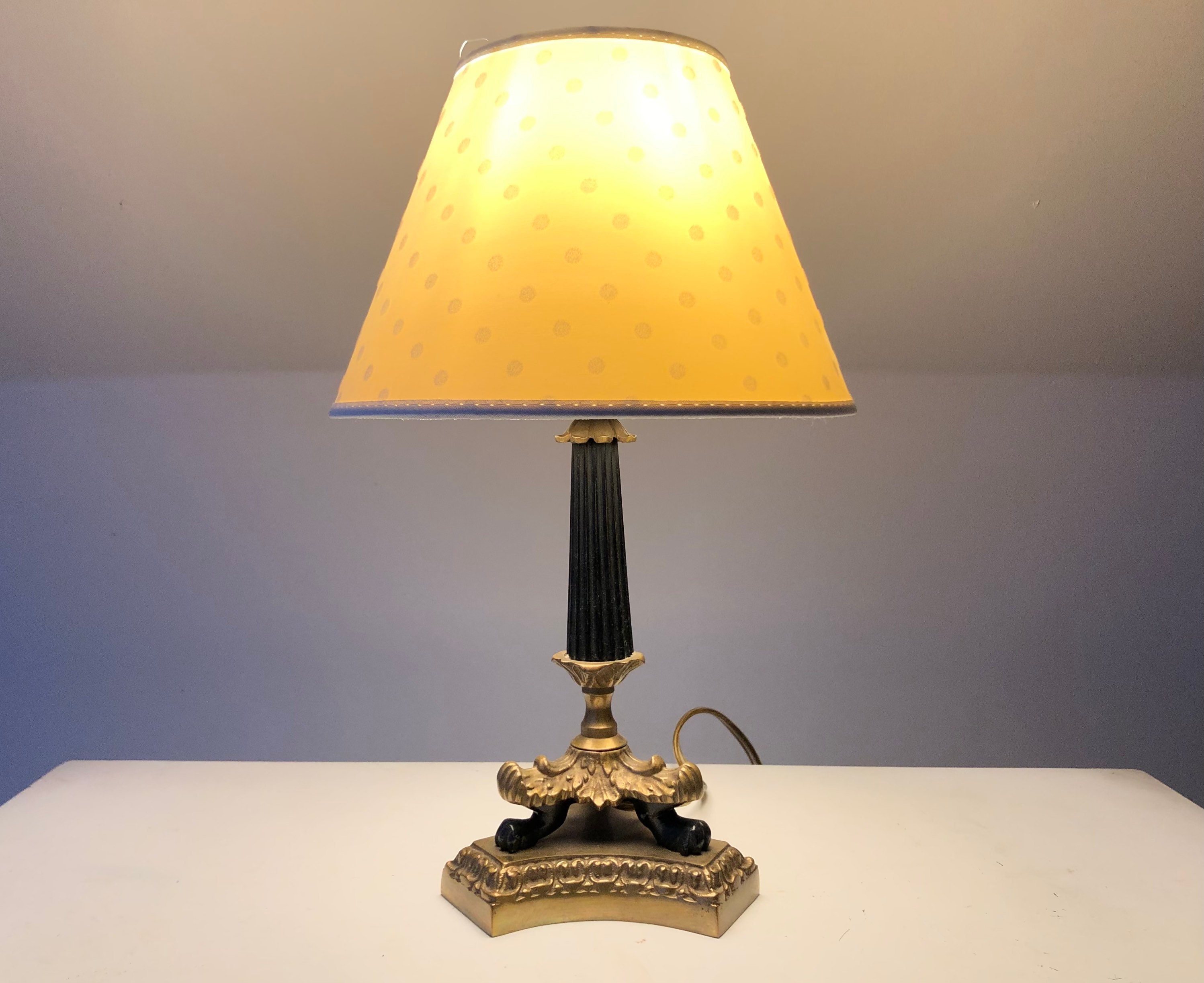 Lampe De Table Vintage Tête De Lion En Cuivre Argenté - Années 1950-1960 - Déco Rétro Allemande - 40 Cm