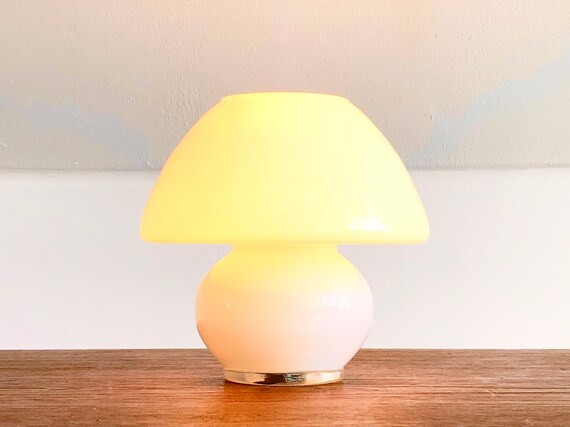 Danish Vintage Small Mushroom Mid Century Table Lamp in Minimalist White  Glass With Cozy Glow Design by Odreco Belysning 