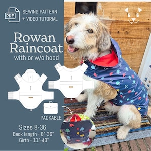 Packable Dog Raincoat Sewing Pattern PDF: Rowan Rain Jacket with Backpack