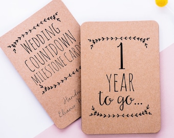 Kraft Wedding Countdown Milestone Cards. Neutral Design. Celebrate your wedding milestone moments. Perfect Engagement Gift.