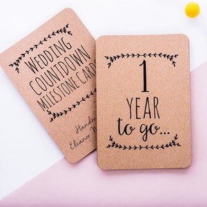 Kraft boda cuenta atrás hito tarjetas. Diseño neutro. Celebra tus momentos clave de boda. Regalo de compromiso perfecto.