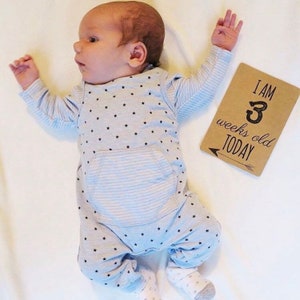 Cartes kraft pour bébé. Conception neutre en matière de genre. Célébrez les étapes importantes de votre bébé. Cadeau parfait pour une fête prénatale.