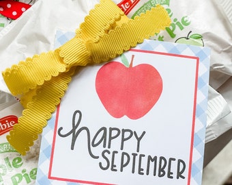 September Printable Tag, Digital Tags, Gift Tag, Happy September, Fall Tags, Download, Apple Tag, Lunchbox Note, Happy Note