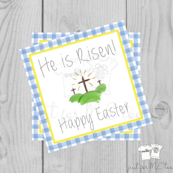 Easter Printable Tags, Instant Download, He is Risen Tags, Square Gift Tags, Teacher Tag, Easter Cross Tag, Treats, School Tag, Church