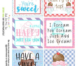 Instant Download Printable Ice Cream Tag, Instant Download, Printable, Square, Gift Tag, Bundle, A Little Happy