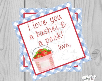 Valentine Printable Tags, Instant Download, Valentine's Day Tags, Square Gift Tags, Classroom Tag, Berry Tag, Treats, Bushel, Strawberry